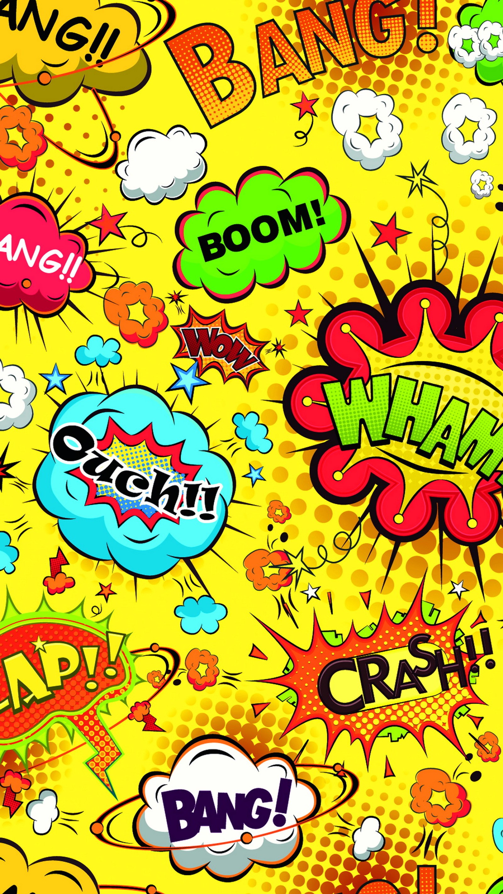 A close up of a yellow background with comic speech bubbles (abstract, boom, bubbles, comic, funny)