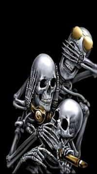 Three Stylish Skeletons in a Playful Pose