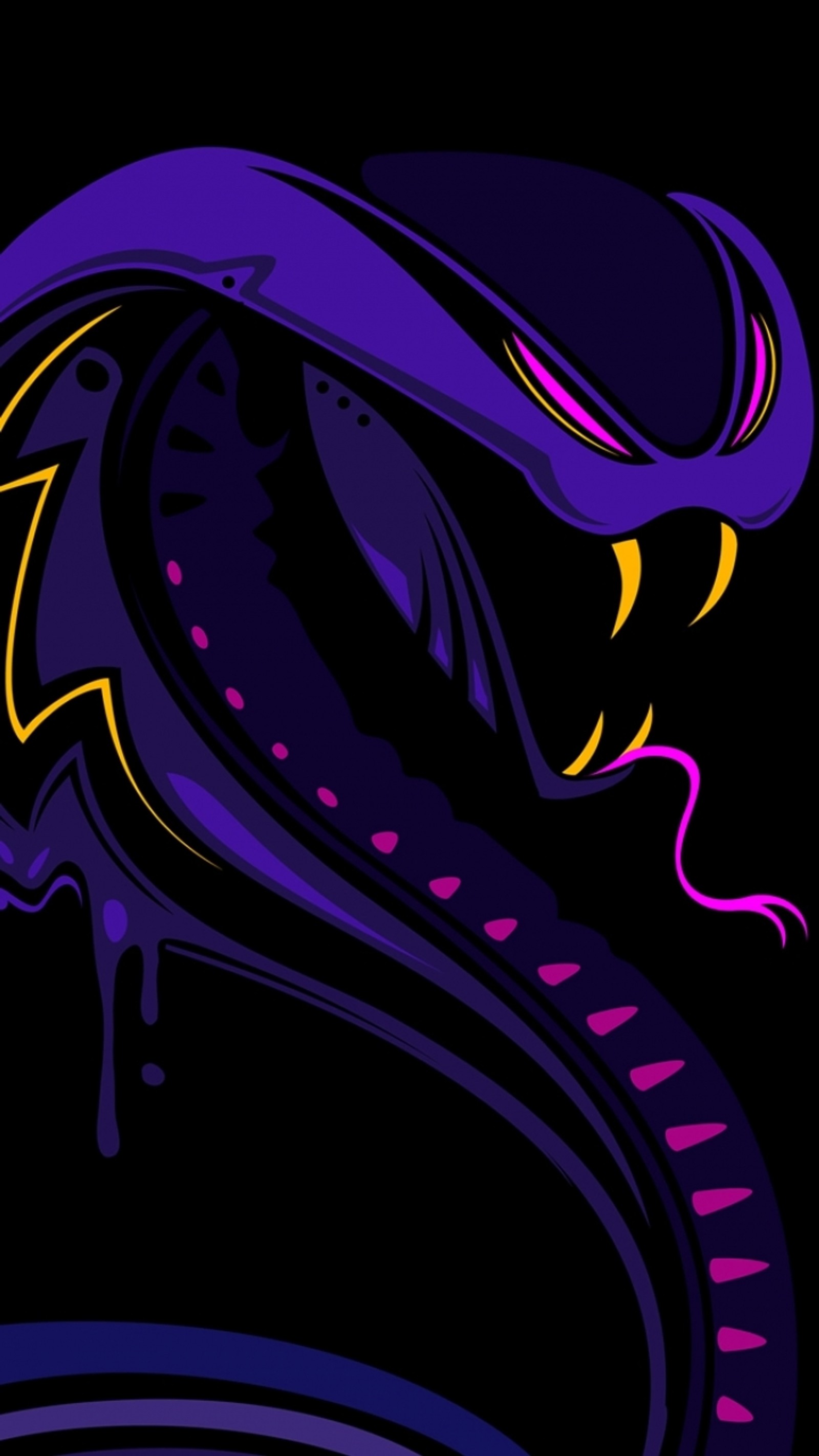 Purple and yellow snake with a black hat and purple tail (design, psychedelic, snake)