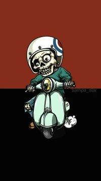 Skull Riding a Vintage Scooter