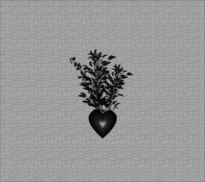 Corazón negro con diseño floral sobre fondo gris texturizado