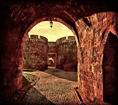 Vista a través del arco de la fortaleza de Kalemegdan en Belgrado