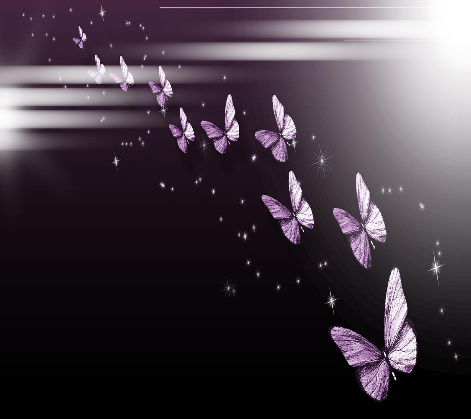 Mariposas moradas volando en el aire con estrellas de fondo (mariposas, fondo de pantalla)