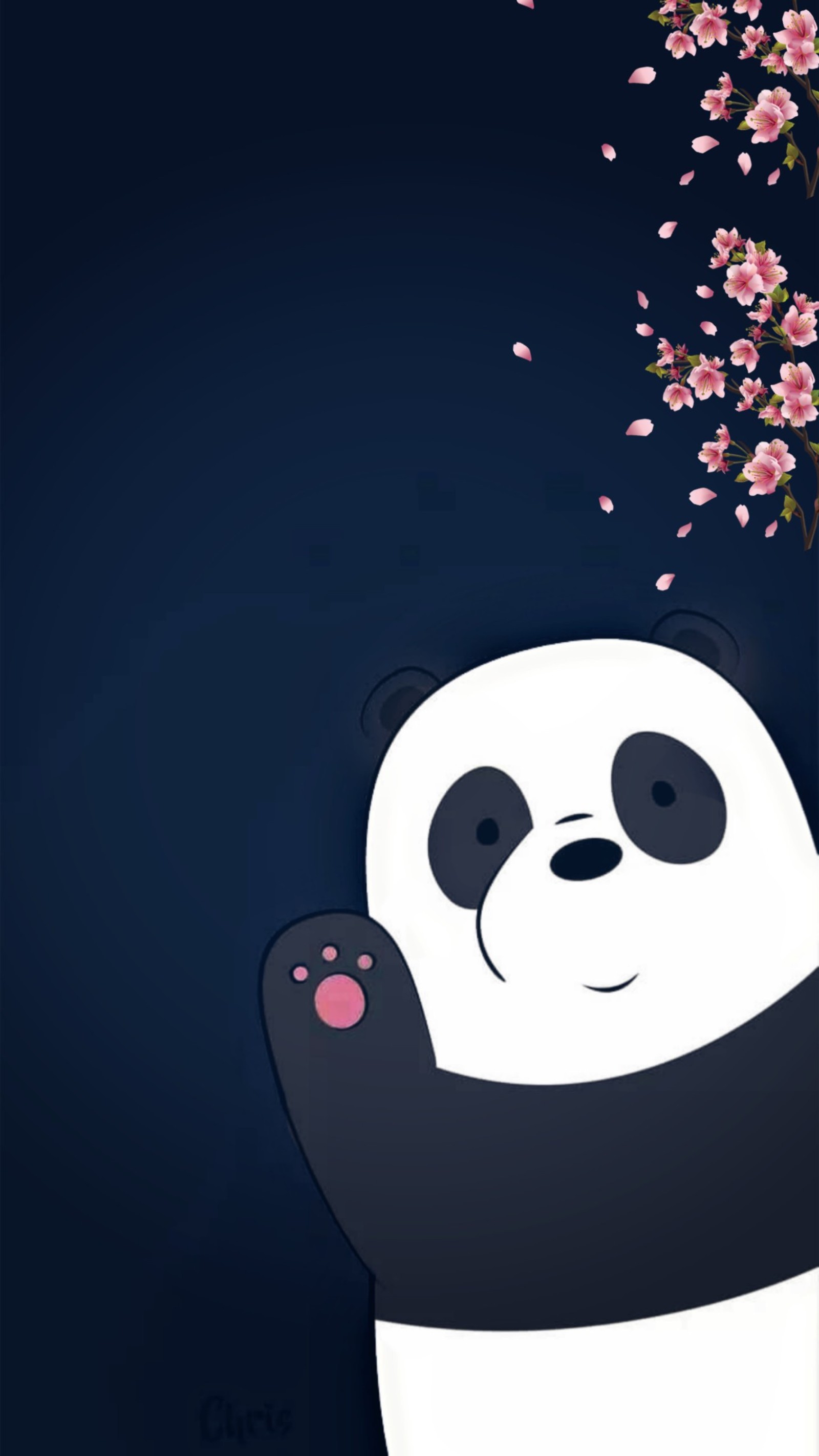 Oso panda con flores de cerezo de fondo (desnudo, oso, panda)