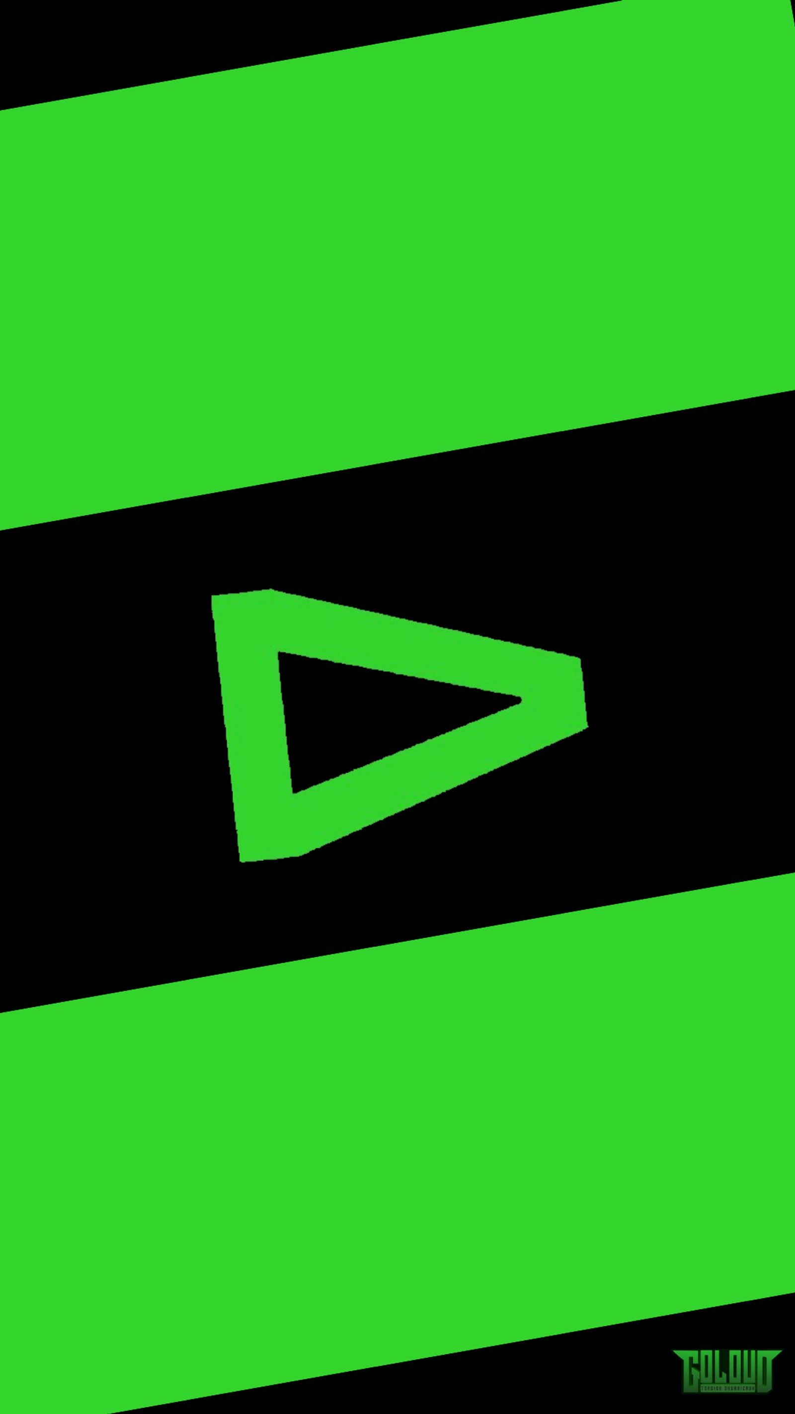 A close up of a green and black triangle with a black background (loud, retro)