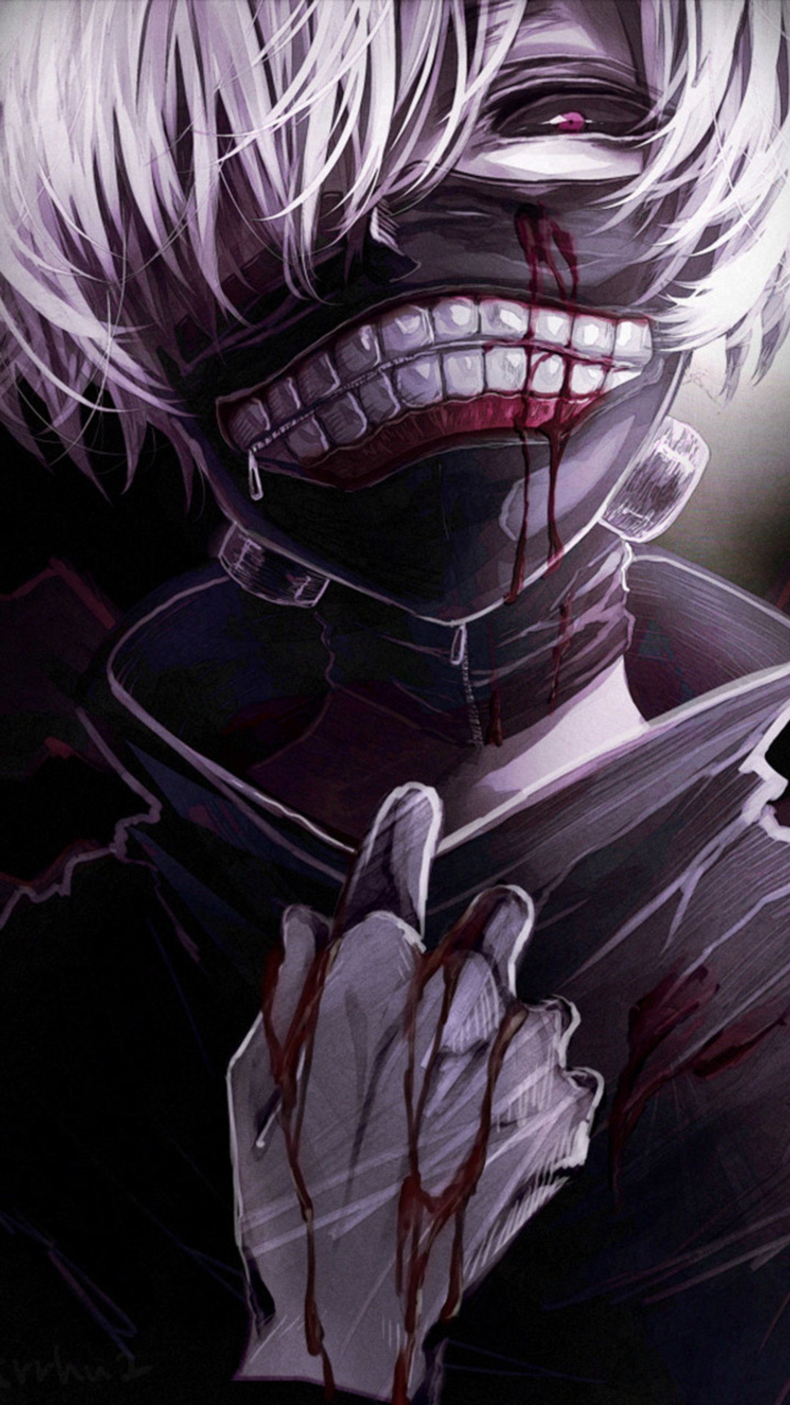 Anime character with blood dripping on his face and hands (anime, tokyo ghoul, kaneki, ghoul, tokyo)