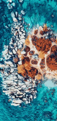 Vibrant Aerial Art of Turquoise Waters and Rocky Shoreline