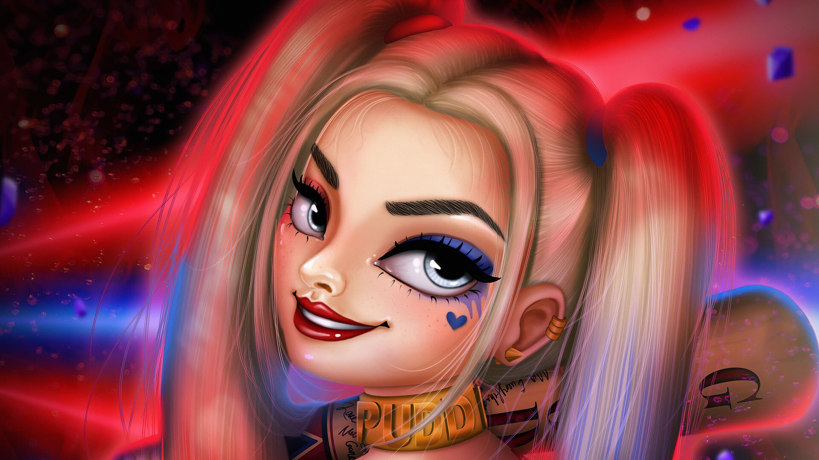 Baixar papel de parede harley quinn, desenho animado, boneca, olho, ilustração