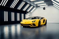 Lamborghini Aventador in einem modernen Showroom mit auffälliger Beleuchtung