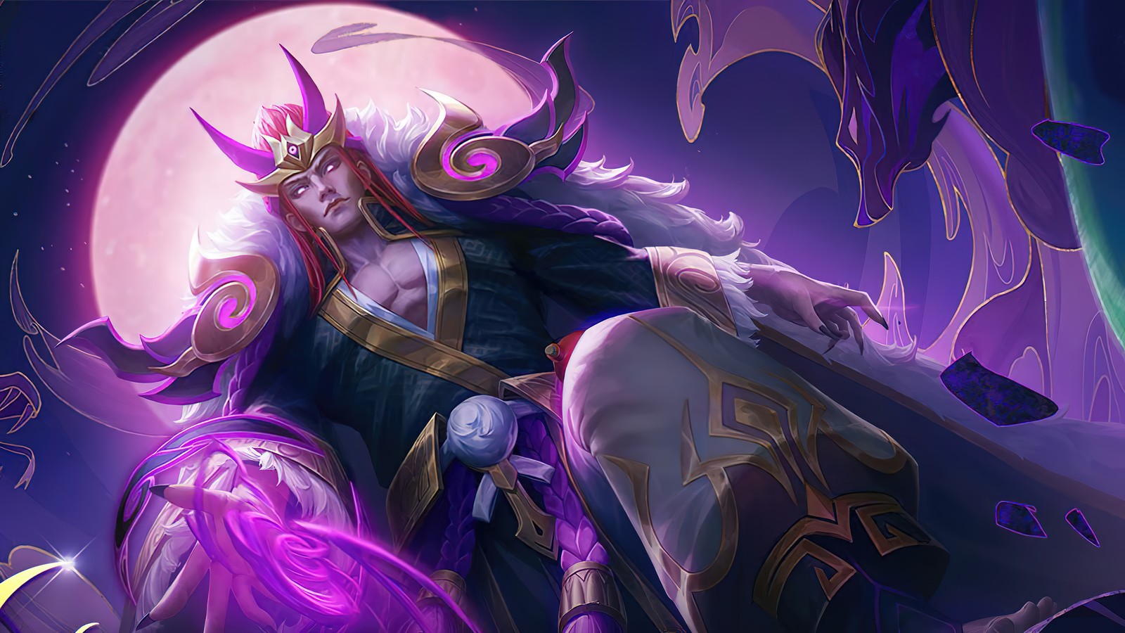 Une femme en tenue violette tenant une boule violette et une épée (valir, seigneur des démons, mobile legends, bang bang, mlbb)