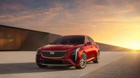 2025 Cadillac CT5: Sedán de lujo contra un impresionante fondo de atardecer