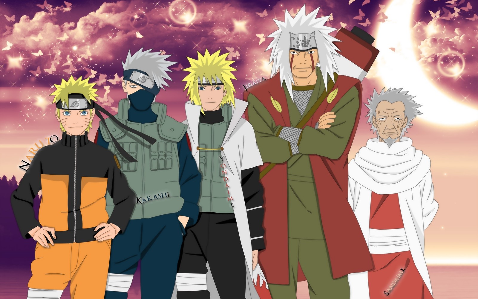 Téléchargez le fond d'écran minato namikaze, kakashi hatake, sasuke uchiha, sakura haruno, mangaka