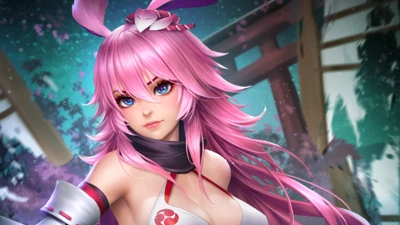 Yae Sakura de Honkai Impact 3rd: Personaje de anime de cabello rosa vibrante