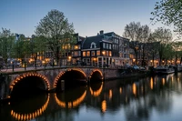 canal, reflection, waterway, water, night wallpaper