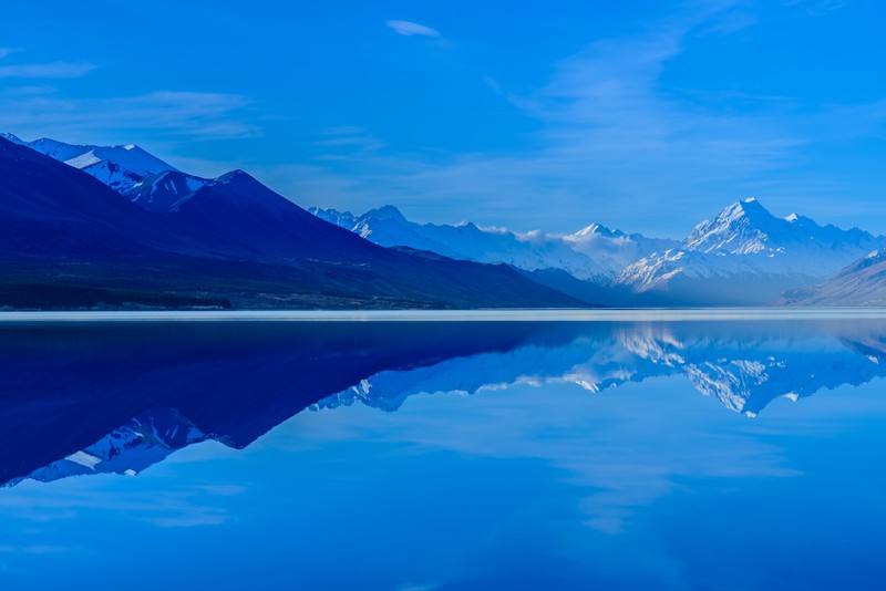 Вид на озеро с горами на заднем плане (озеро пукаки, lake pukaki, озеро, горный хребет, отражение)