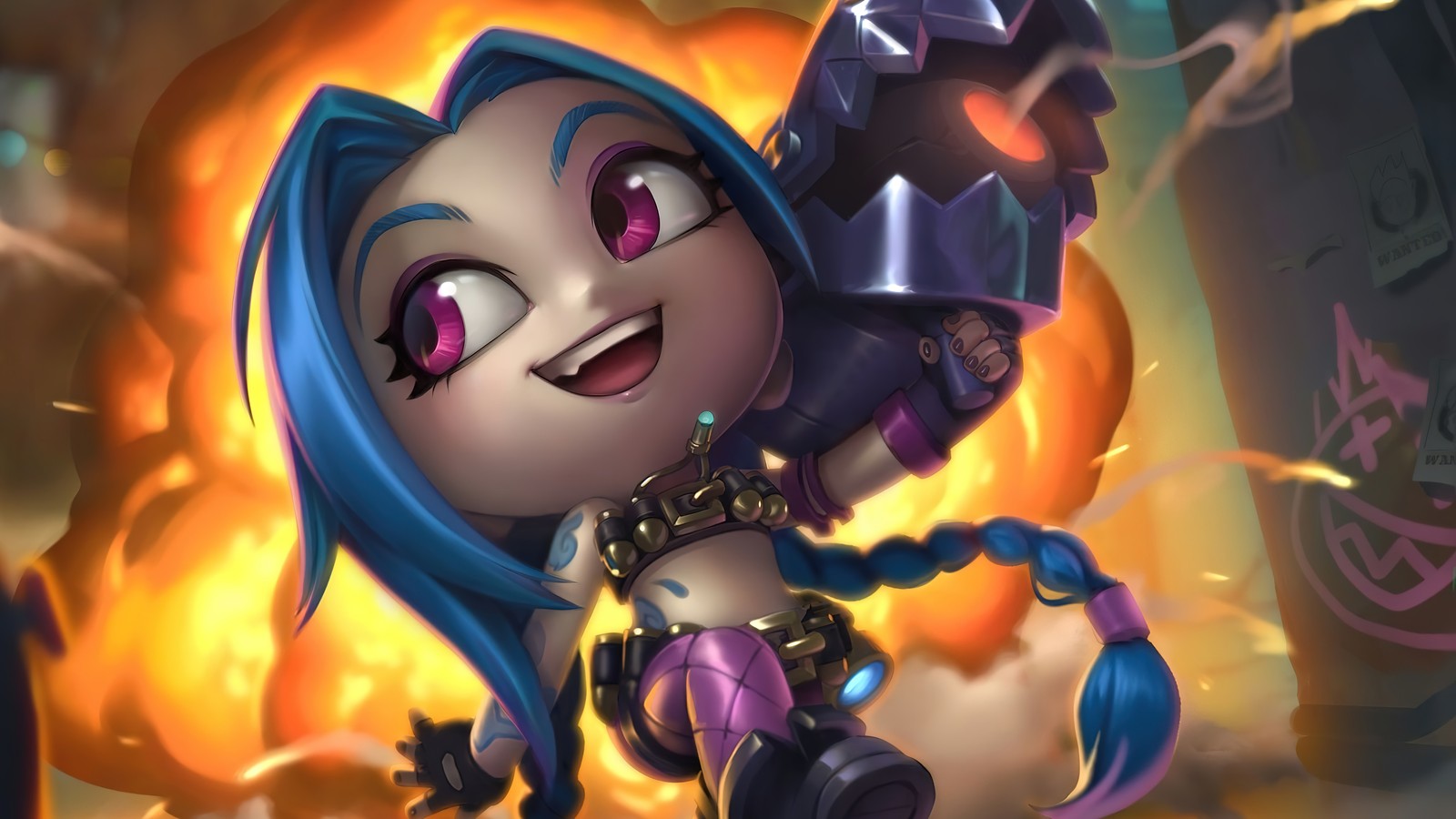 Скачать обои джинкс, jinx, league of legends, lol, видеоигра