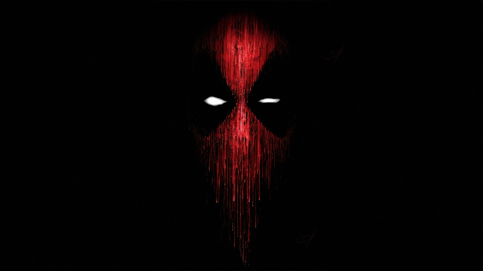 Un gros plan du visage de deadpool dans l'obscurité (bandes dessinées, marvel comics)