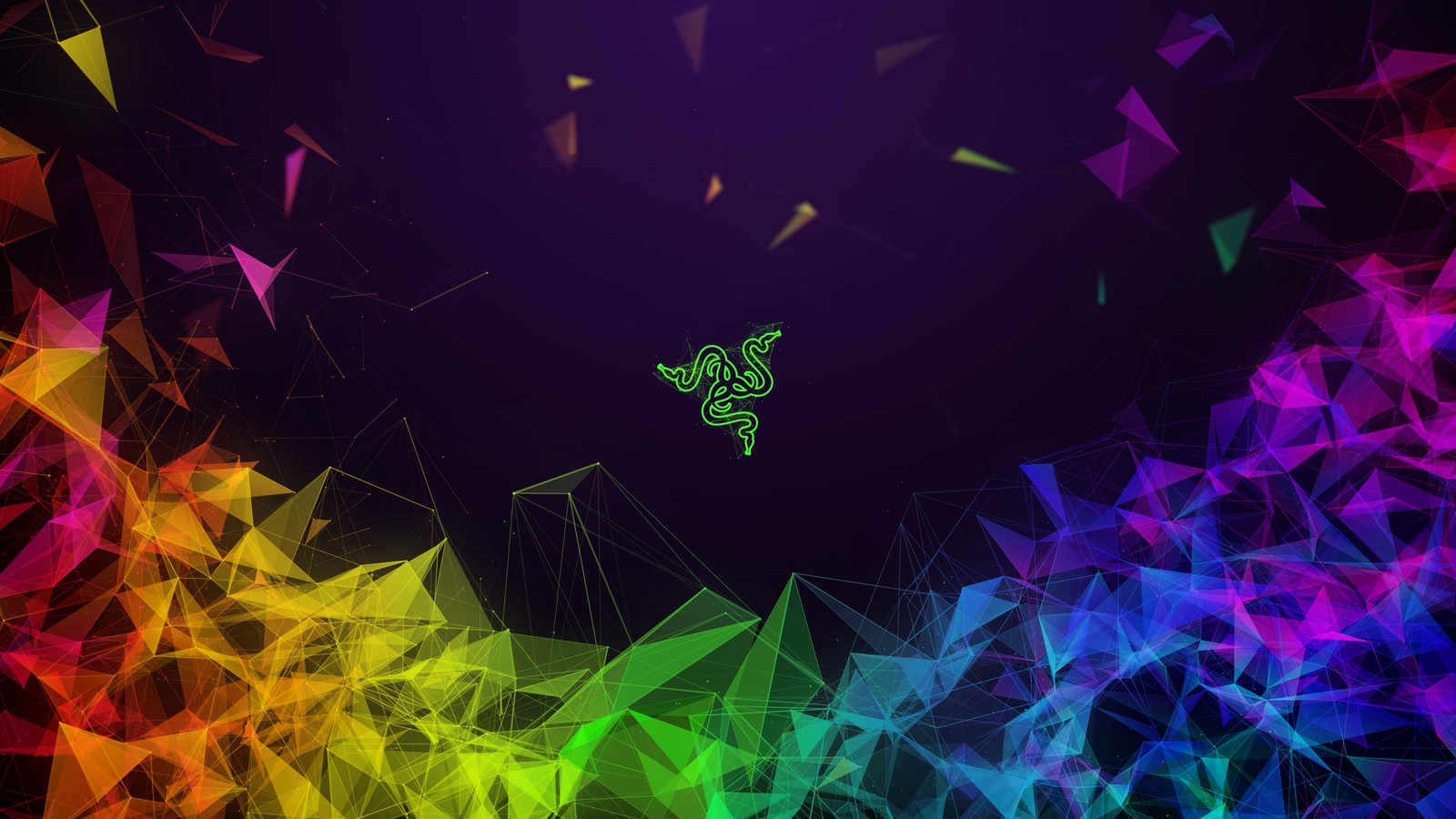 A colorful abstract background with triangles and a snake (razer, logo, colorful, abstract)