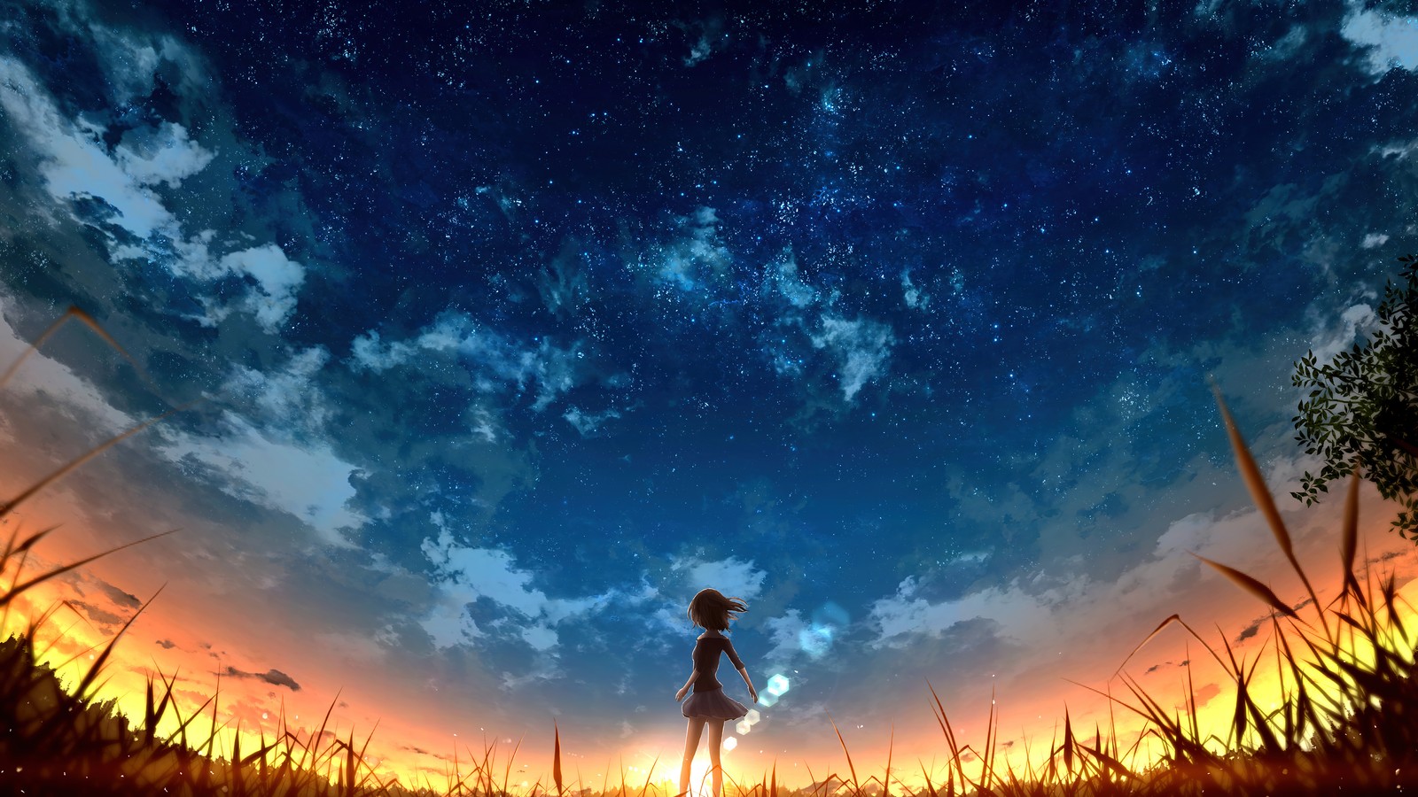 night, sky, stars, starry, sunset wallpaper