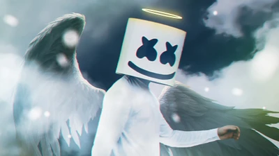 Marshmello como um DJ angelical com asas