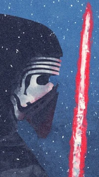 Kylo Ren en el espacio exterior con un sable de luz rojo