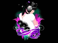 Vibrant DJ Illustration with Pink Accents and Dynamic Sound Elements