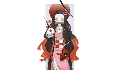 Nezuko Kamado: Demon Slayer Warding Mask Art on White Background