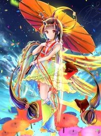 Colorful Anime Girl with Umbrella and Vibrant Background