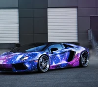 2014 Lamborghini with a vibrant galaxy wrap design