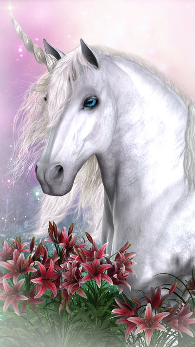 Unicornio majestuoso entre flores vibrantes