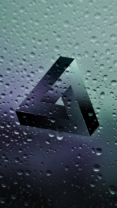 3D Triangle with Raindrops on Glass