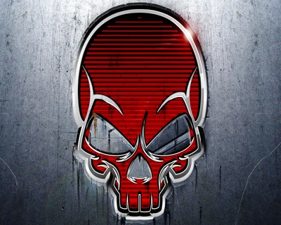 Red Skull Emblem on Metallic Background