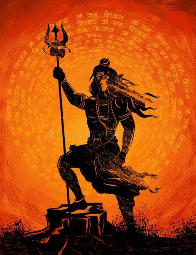 Силуэт человека с копьем и посохом на фоне солнца (бог, mahadev, заточка, shiv)