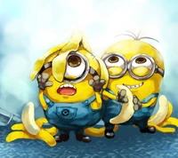 Minions Brincando Alegremente Cercados por Bananas