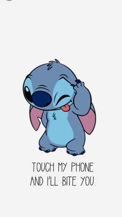 Stitch's Playful Warning: Touch My Phone and I'll Bite You