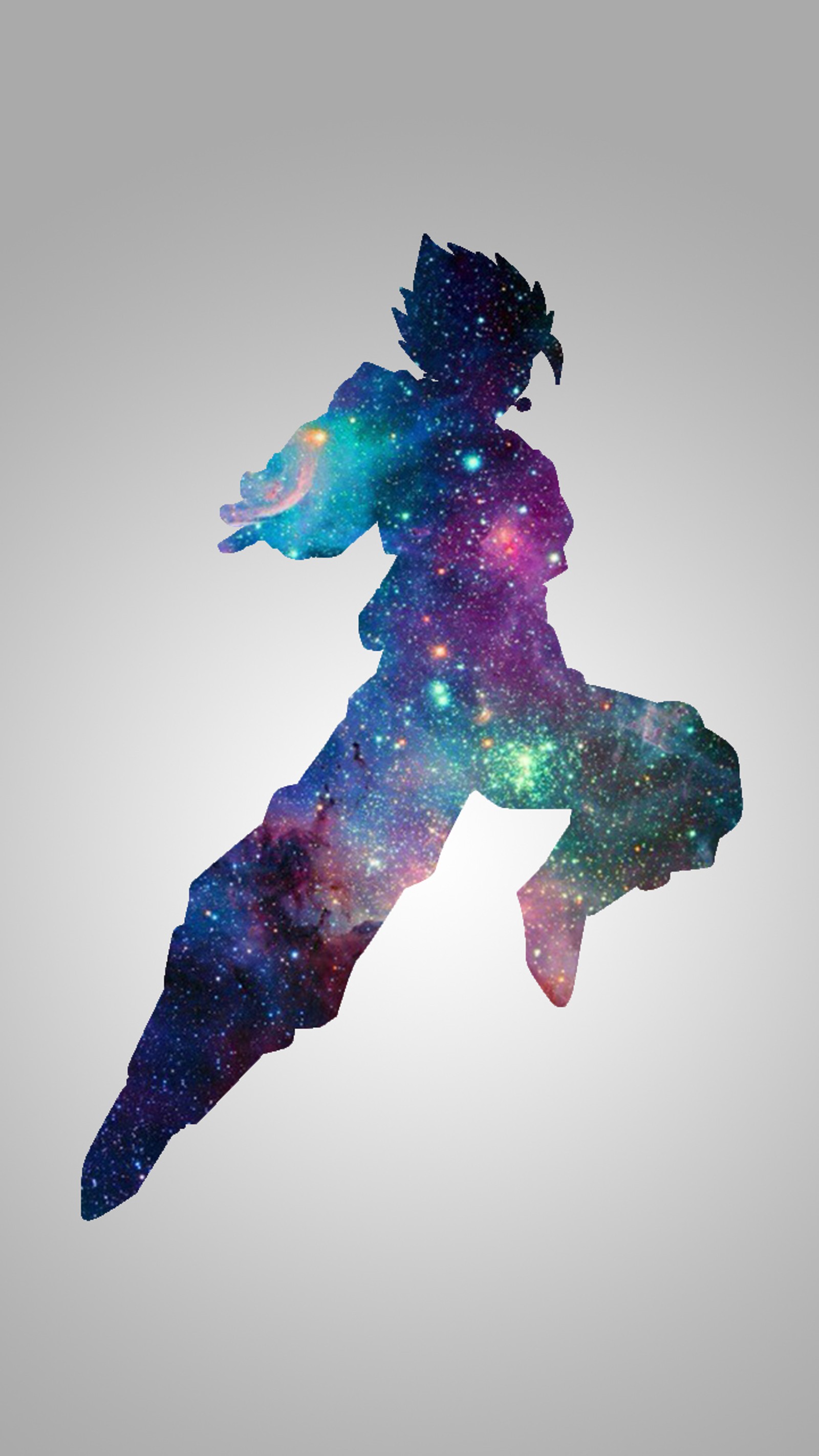 A close up of a person jumping in the air with a galaxy background (ball, dragon, super)