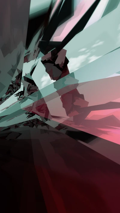 Abstract 3D Landscape in Blue, Pink, and Red Tones