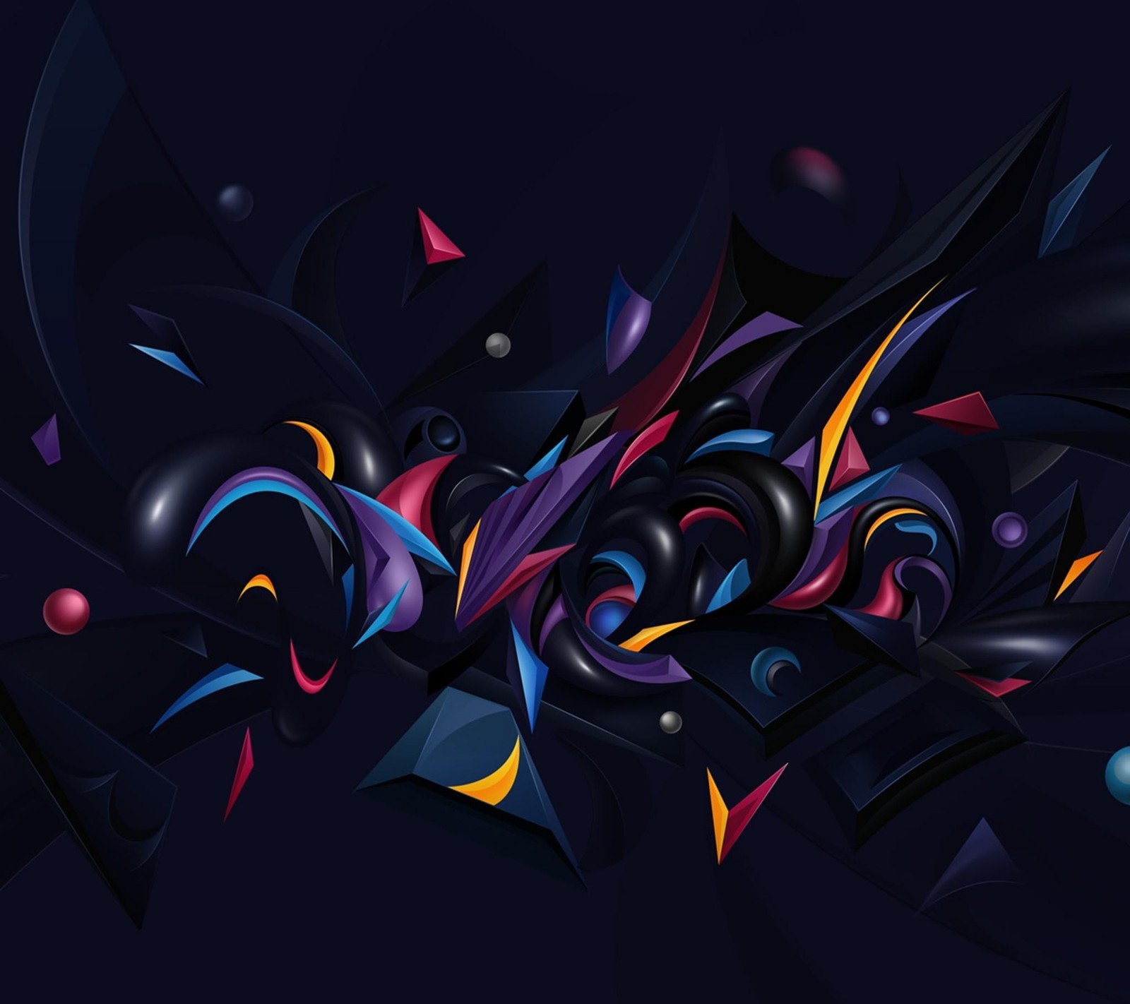 Abstract digital art of a black background with colorful shapes (3d, abstract, colors, samsung)