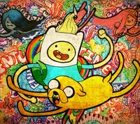 Finn and Jake's Whimsical Adventure in a Colorful Cartoon World