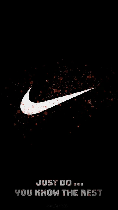 Nike-Logo umgeben von kosmischen Elementen mit inspirierendem Slogan