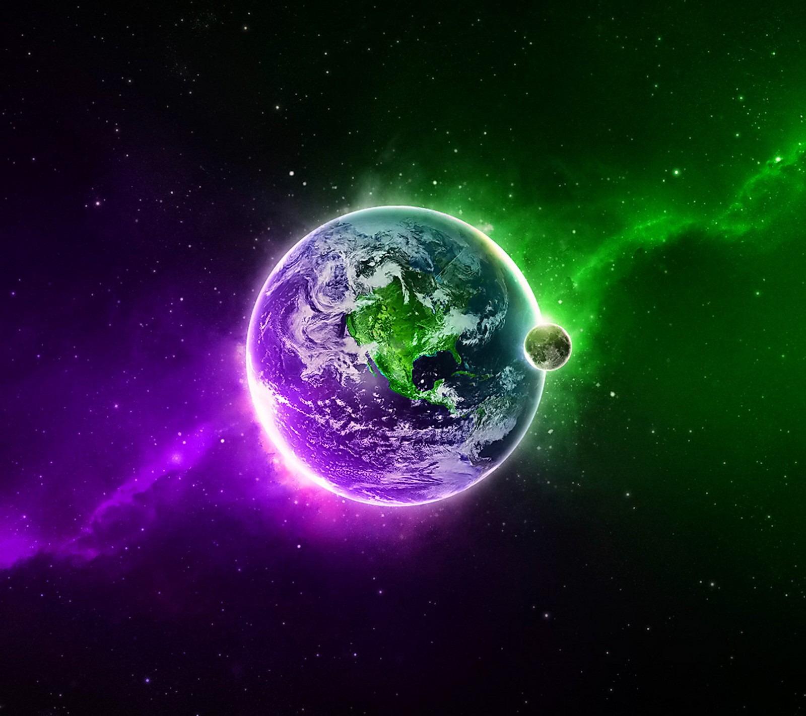 A close up of a planet with a green and purple light (hd, planet, space)