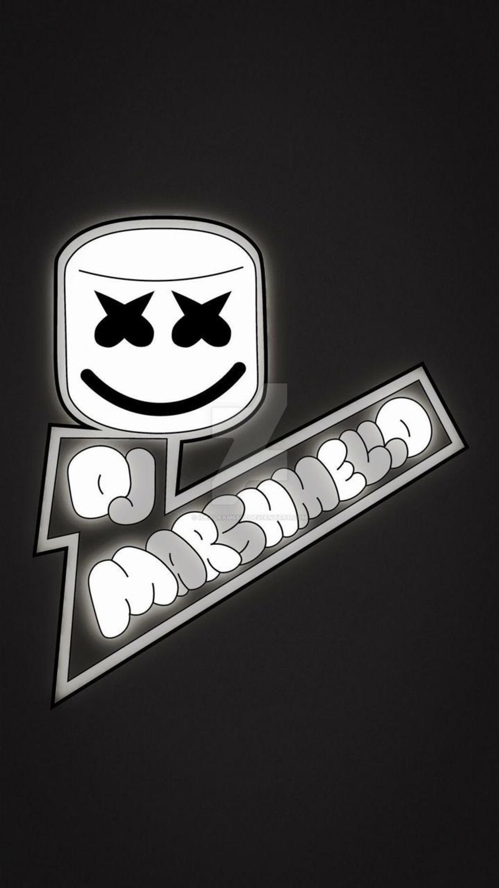 Um close-up de um adesivo de marshmallow com um rosto sorridente (dj, logotipo, marshmallow, música)