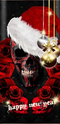 happy, new year, christmas, skull, rose