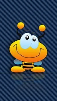 Abeille de dessin animé joyeuse avec de grands yeux et un sourire amical, présentant un corps rayé et des antennes.