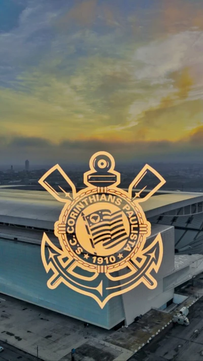 Corinthians Logo with Arena Corinthians at Dusk