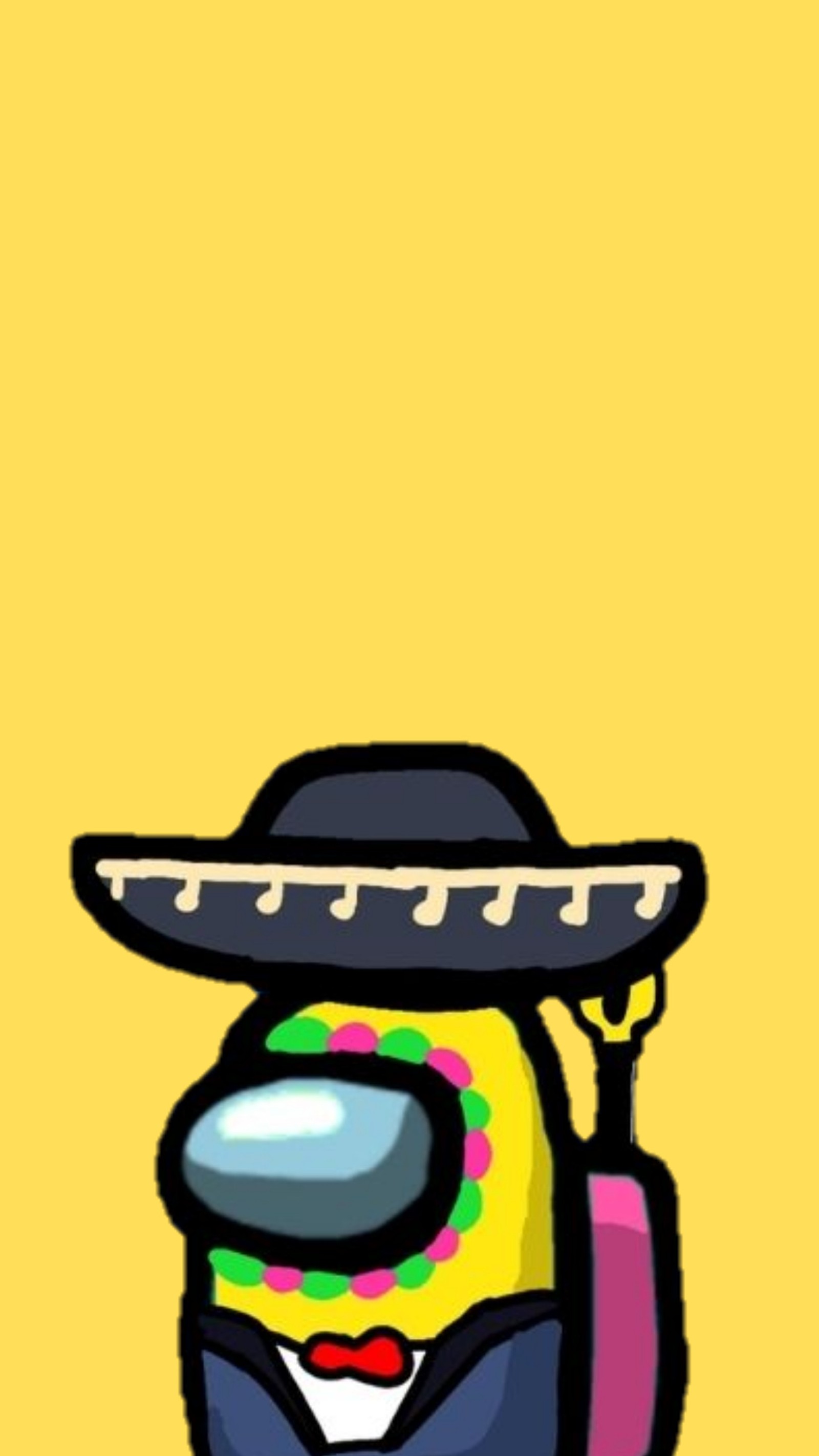 Uma imagem de um desenho animado de uma mochila com um sombrero em cima (entre, among us, amongus, mexicano, eua)