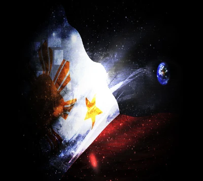 Flagge der Philippinen vor einem kosmischen Hintergrund