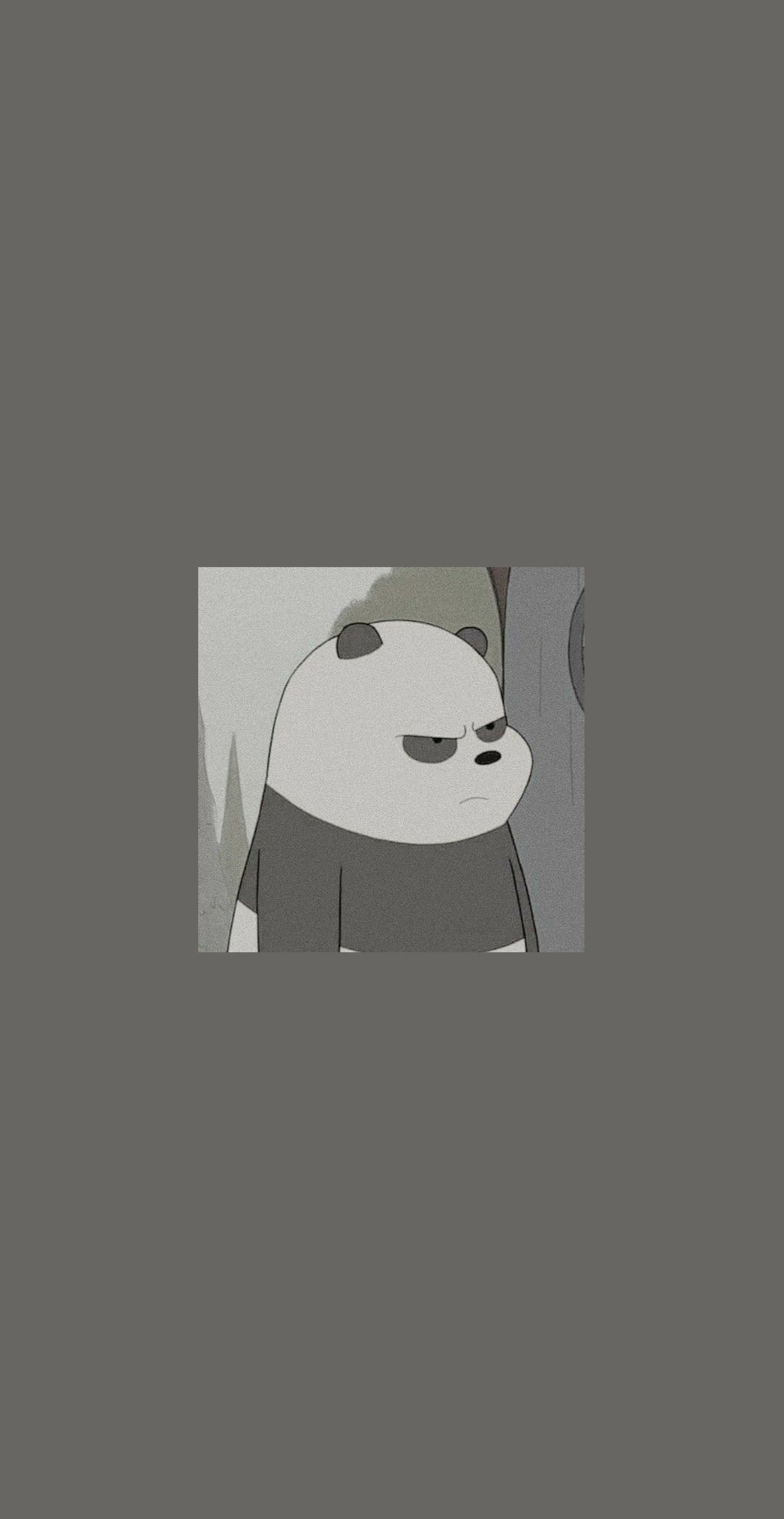 Panda de dibujos animados con un sombrero y una camisa en blanco y negro (dibujos animados, gris, panda, we bare bears)