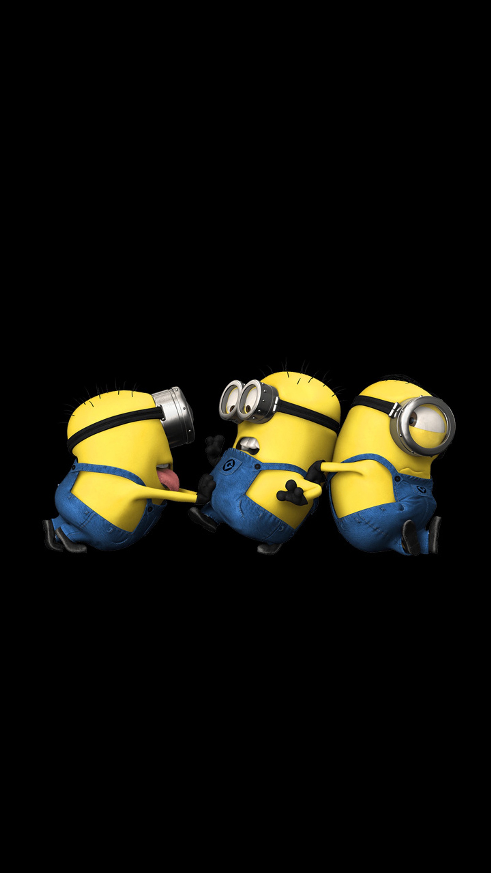 Trois minions se tiennent en rang, les yeux fermés (drôle, trois idiots)