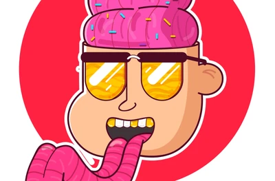 Bunter Cartoon-Charakter mit pinken Haaren und Sonnenbrille